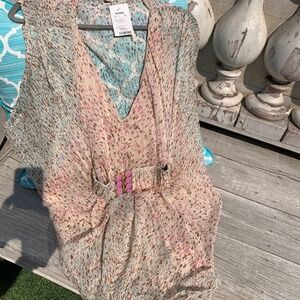 MARISA K blouse, sheer with metal belt